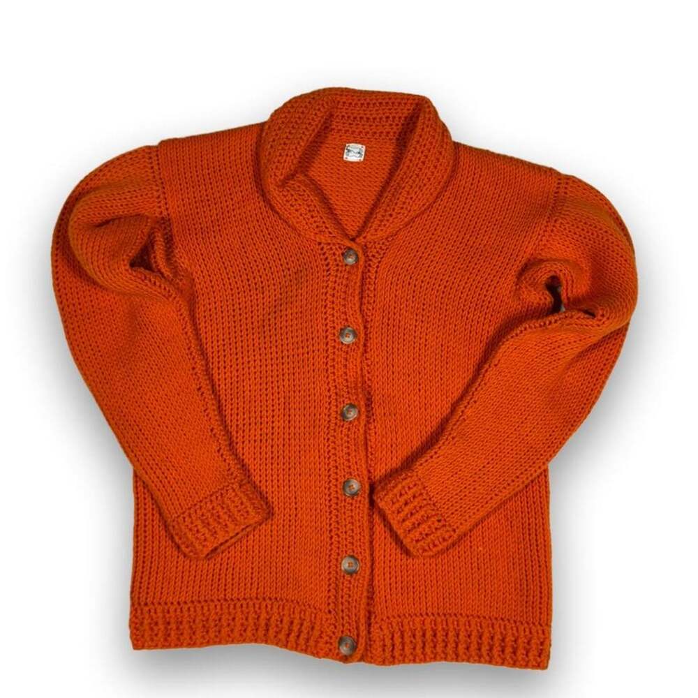 VINTAGE 70s/80s Pumpkin Orange Chunky Knit Cardigan
